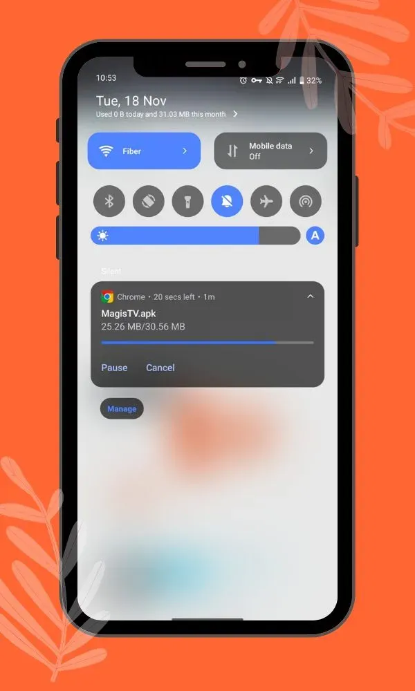 Descarga del archivo APK de Magis TV en curso en un móvil Android